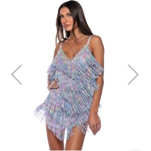 SHOW UP FRINGE MINI DRESS LIGHT PURPLE